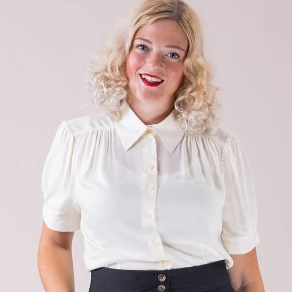 Emmy Tops - 1940s Retro Emmy Design Sweden Ivory Blouse
